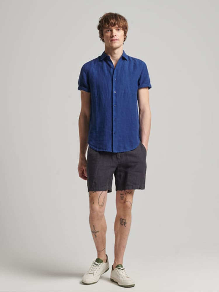 Superdry Dark Blue Studios Casual Linen Short Sleeve Shirt - Image 2 of 5