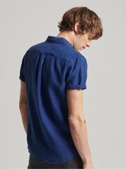 Superdry Dark Blue Studios Casual Linen Short Sleeve Shirt - Image 3 of 5