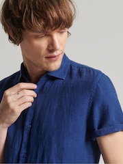 Superdry Dark Blue Studios Casual Linen Short Sleeve Shirt - Image 4 of 5