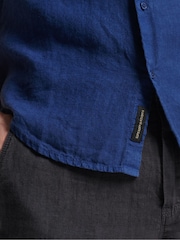 Superdry Dark Blue Studios Casual Linen Short Sleeve Shirt - Image 5 of 5
