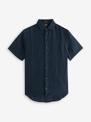 Superdry Mid Blue Studios Casual 100% Linen Short Sleeve Shirt - Image 10 of 13