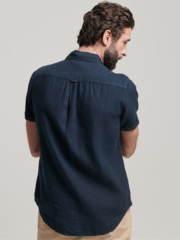 Superdry Mid Blue Studios Casual 100% Linen Short Sleeve Shirt - Image 2 of 13