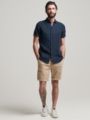 Superdry Mid Blue Studios Casual 100% Linen Short Sleeve Shirt - Image 3 of 13
