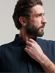 Superdry Mid Blue Studios Casual 100% Linen Short Sleeve Shirt - Image 6 of 13