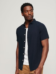 Superdry Mid Blue Studios Casual 100% Linen Short Sleeve Shirt - Image 7 of 13