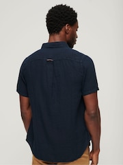 Superdry Mid Blue Studios Casual 100% Linen Short Sleeve Shirt - Image 9 of 13