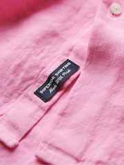 Superdry Fuchsia Pink Studios Casual 100% Linen Long Sleeved Shirt - Image 9 of 9