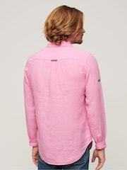 Superdry Fuchsia Pink Studios Casual 100% Linen Long Sleeved Shirt - Image 3 of 9