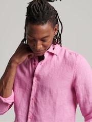 Superdry Fuchsia Pink Studios Casual 100% Linen Long Sleeved Shirt - Image 6 of 9