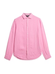 Superdry Fuchsia Pink Studios Casual 100% Linen Long Sleeved Shirt - Image 7 of 9