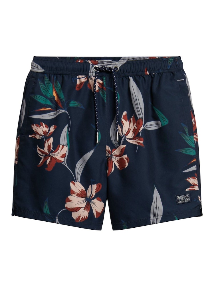 Superdry Navy Vintage Hawaiian Swim Shorts - Image 7 of 7 Superdry Navy Vintage Hawaiian Swim Shorts - Image 7 of 7