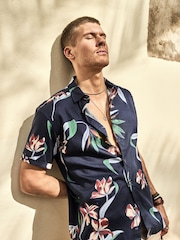 Superdry Dark Blue Short Sleeve Hawaiian Printed Shirt - Image 3 of 7