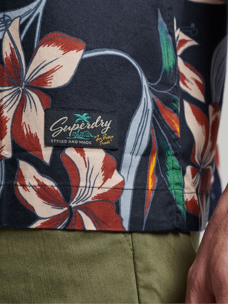Superdry Dark Blue Short Sleeve Hawaiian Printed Shirt - Image 4 of 7