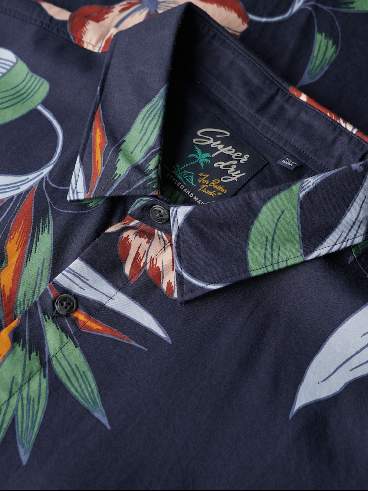 Superdry Dark Blue Short Sleeve Hawaiian Printed Shirt - Image 6 of 7