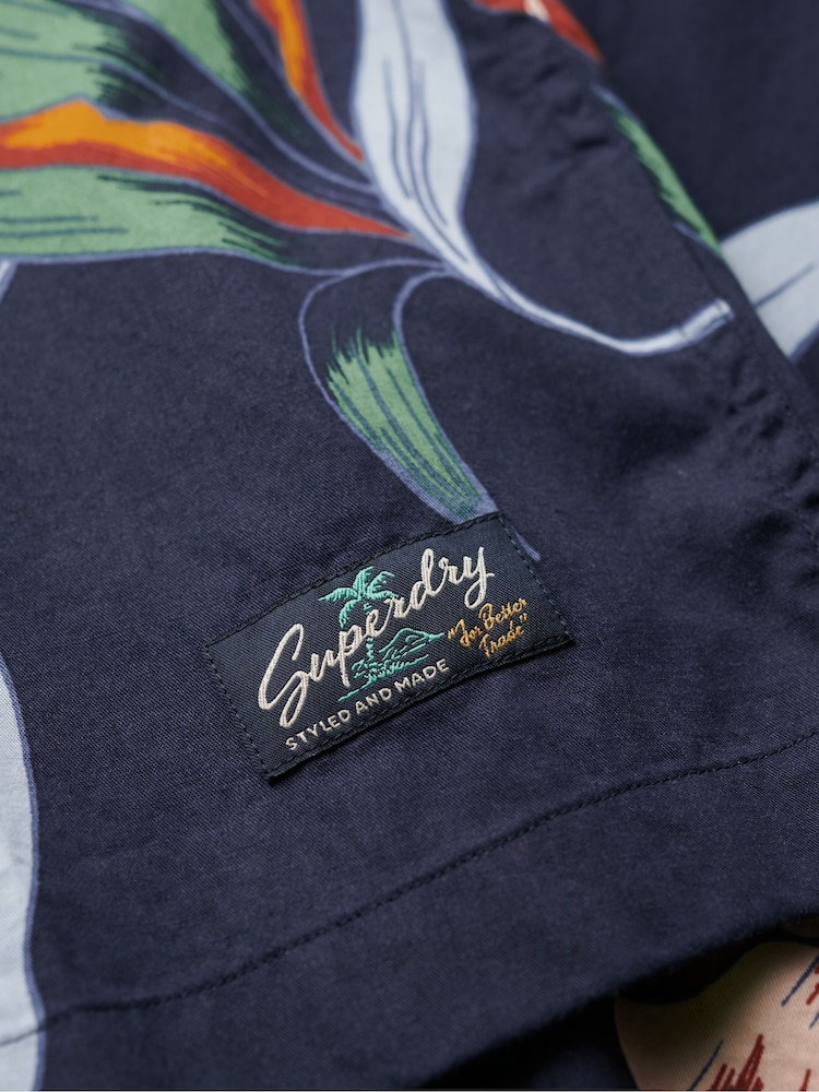 Superdry Dark Blue Short Sleeve Hawaiian Printed Shirt - Image 7 of 7