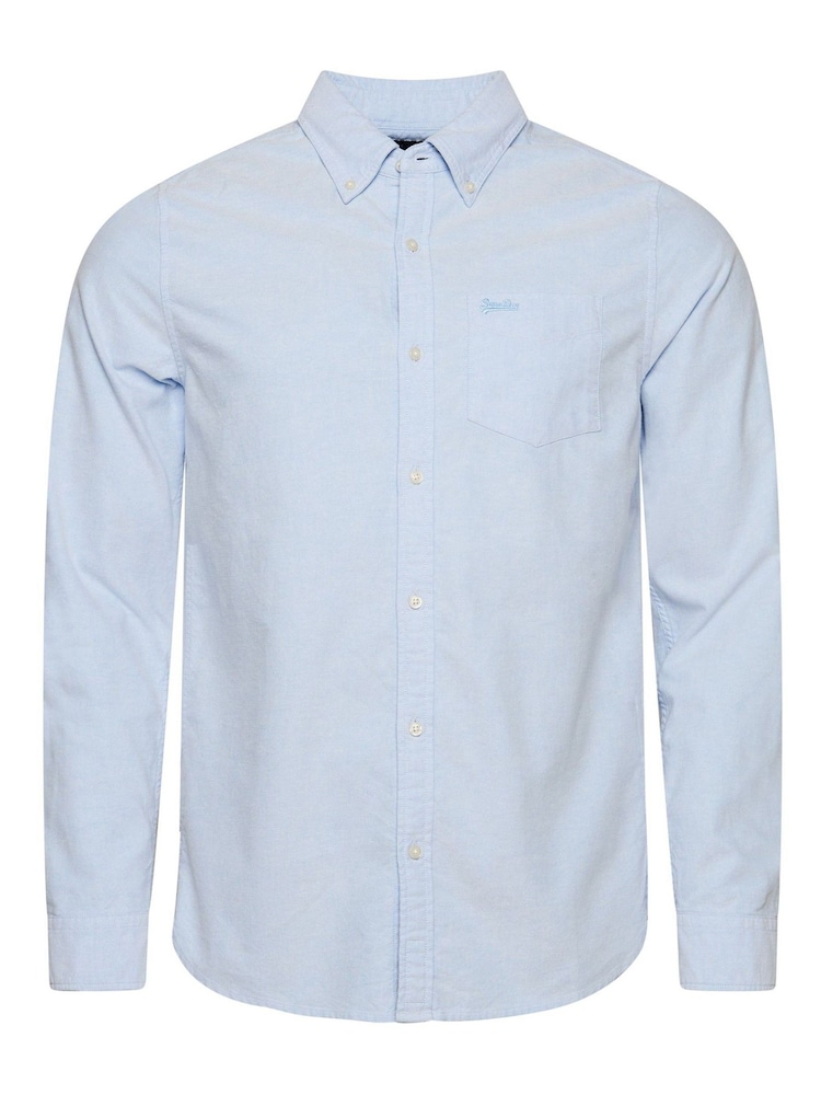 Superdry Classic Blue Oxford 100% Cotton Long Sleeved Oxford Shirt - Image 7 of 7