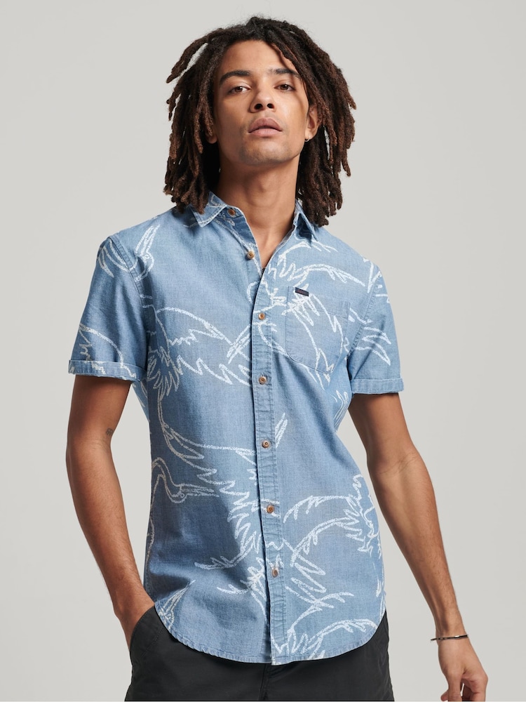 أزرق طباعة - قميص Vintage Loom مصوع من قطن 100% بكُم قصير من Superdry - صورة 1 من 7