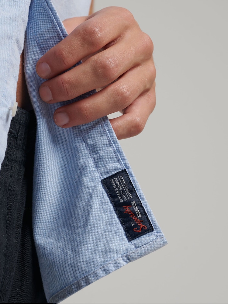Bleu - Superdry Vintage Oxford Manches courtes  100% Chemise en coton - Image 6 of 9