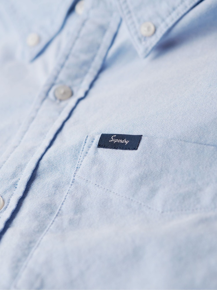 Superdry Blue Vintage Oxford Short Sleeve 100% Cotton Shirt - Image 9 of 9