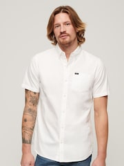 Superdry White Vintage Oxford Short Sleeve 100% Cotton Shirt - Image 1 of 5