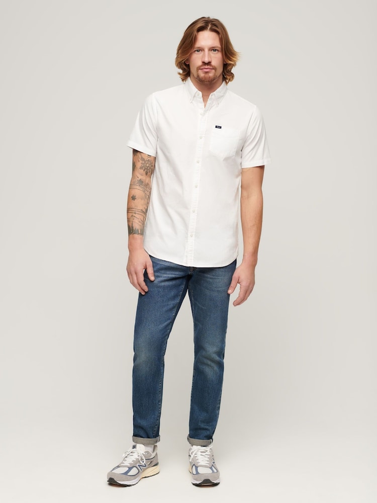 Superdry White Vintage Oxford Short Sleeve 100% Cotton Shirt - Image 2 of 5