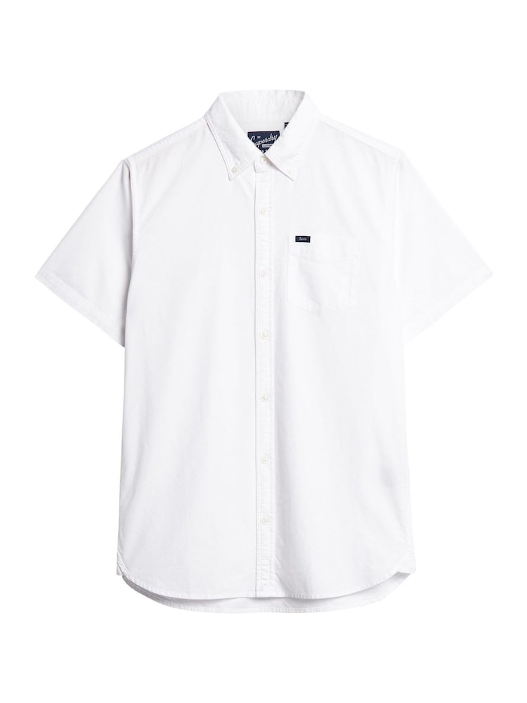 Superdry White Vintage Oxford Short Sleeve 100% Cotton Shirt - Image 5 of 5
