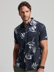 Superdry Mono Hibiscus Navy Short Sleeve Hawaiian Printed Shirt - Image 1 of 6