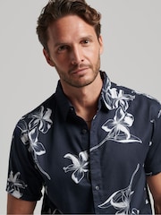 Superdry Mono Hibiscus Navy Short Sleeve Hawaiian Printed Shirt - Image 3 of 6