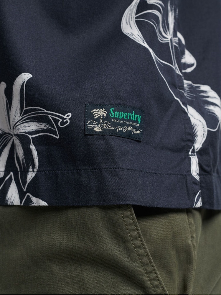 Superdry Mono Hibiscus Navy Short Sleeve Hawaiian Printed Shirt - Image 4 of 6
