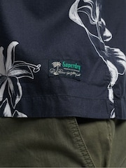 Superdry Mono Hibiscus Navy Short Sleeve Hawaiian Printed Shirt - Image 7 of 9