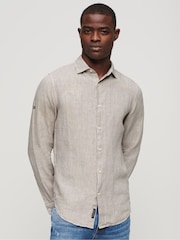 Superdry Ash Grey Studios Casual Linen Long Sleeved Shirt - Image 1 of 6