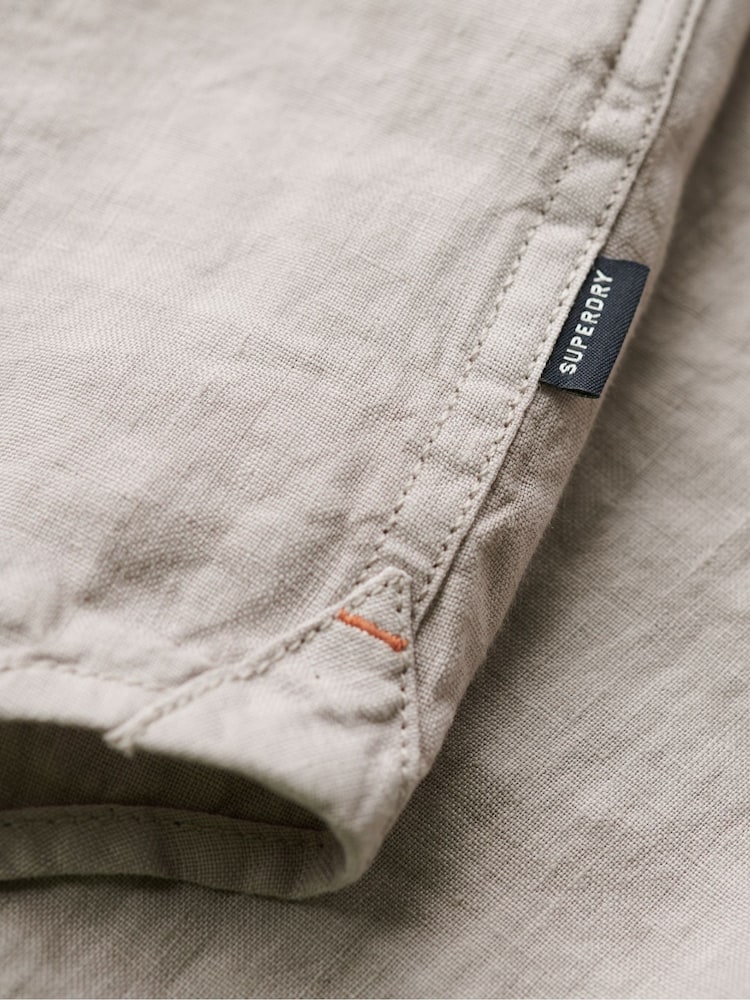 Superdry Ash Grey Studios Casual Linen Long Sleeved Shirt - Image 6 of 6