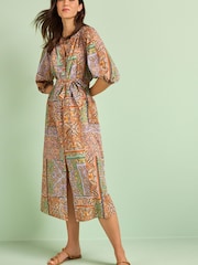 Orange, Paisleymuster - Midi-Hemdkleid aus 100 % Baumwolle - Bild 1 von 6