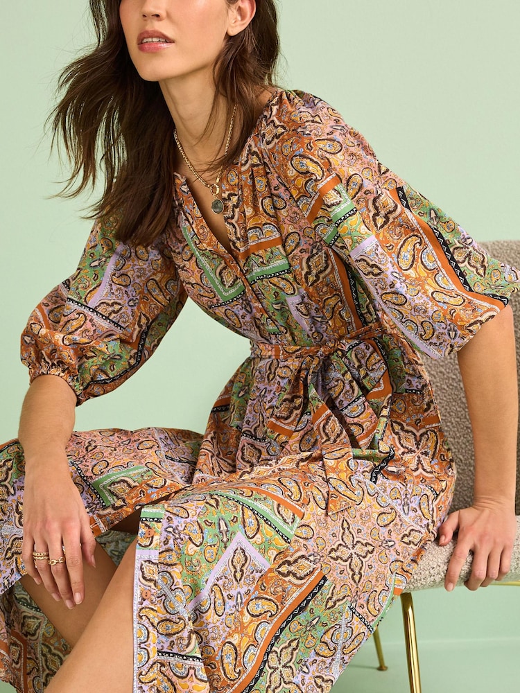 Orange, Paisleymuster - Midi-Hemdkleid aus 100 % Baumwolle - Bild 2 von 6