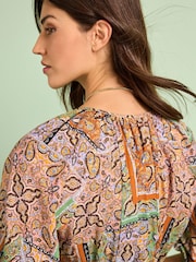 Orange, Paisleymuster - Midi-Hemdkleid aus 100 % Baumwolle - Bild 4 von 6