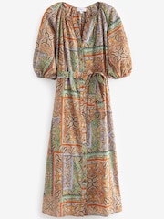 Orange, Paisleymuster - Midi-Hemdkleid aus 100 % Baumwolle - Bild 5 von 6