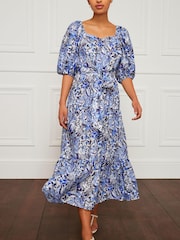 Blau - Midikleid mit eckigem Ausschnitt - Bild 1 von 5