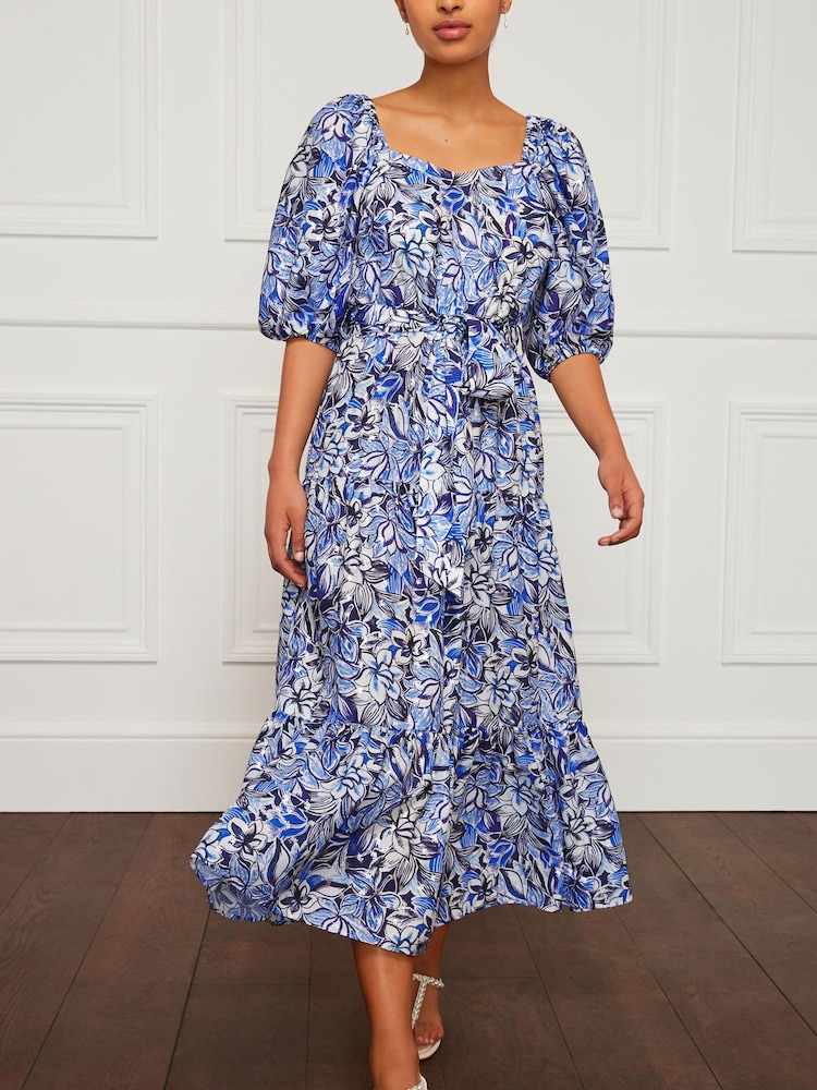 Blau - Midikleid mit eckigem Ausschnitt - Bild 1 von 5