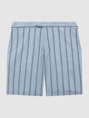 Reiss Soft Blue Amalfi Cotton-Linen Striped Shorts - Image 2 of 5