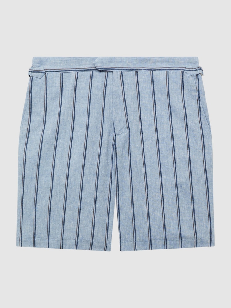 Reiss Soft Blue Amalfi Cotton-Linen Striped Shorts - Image 2 of 5