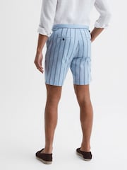 Reiss Soft Blue Amalfi Cotton-Linen Striped Shorts - Image 4 of 5