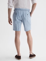 Reiss Soft Blue Amalfi Cotton-Linen Striped Shorts - Image 5 of 5