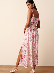 White Floral Satin Slip Midi Dress - Image 2 of 6