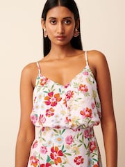 White Floral Satin Slip Midi Dress - Image 3 of 6