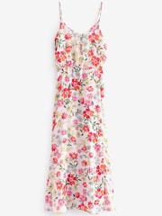 White Floral Satin Slip Midi Dress - Image 5 of 6