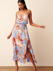 Purple Paisley Satin Slip Midi Dress - Image 1 of 5