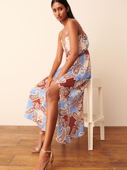 Purple Paisley Satin Slip Midi Dress - Image 2 of 5