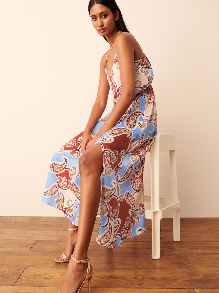 Purple Paisley Satin Slip Midi Dress - Image 2 of 5