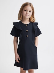 Reiss Navy Fearne Junior Ruffle Sleeve Button Dress - Image 1 of 7