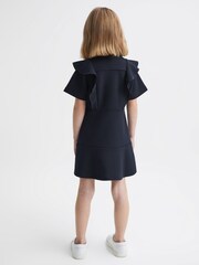 Reiss Navy Fearne Junior Ruffle Sleeve Button Dress - Image 5 of 7
